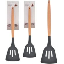 Espatula Vazada Silicone Grafite Cabo Madeira 32 Cm - Well