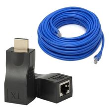 Kit Extensor Hdmi 30m Via Cabo Rj45 + Cabo De Rede 20 Metros
