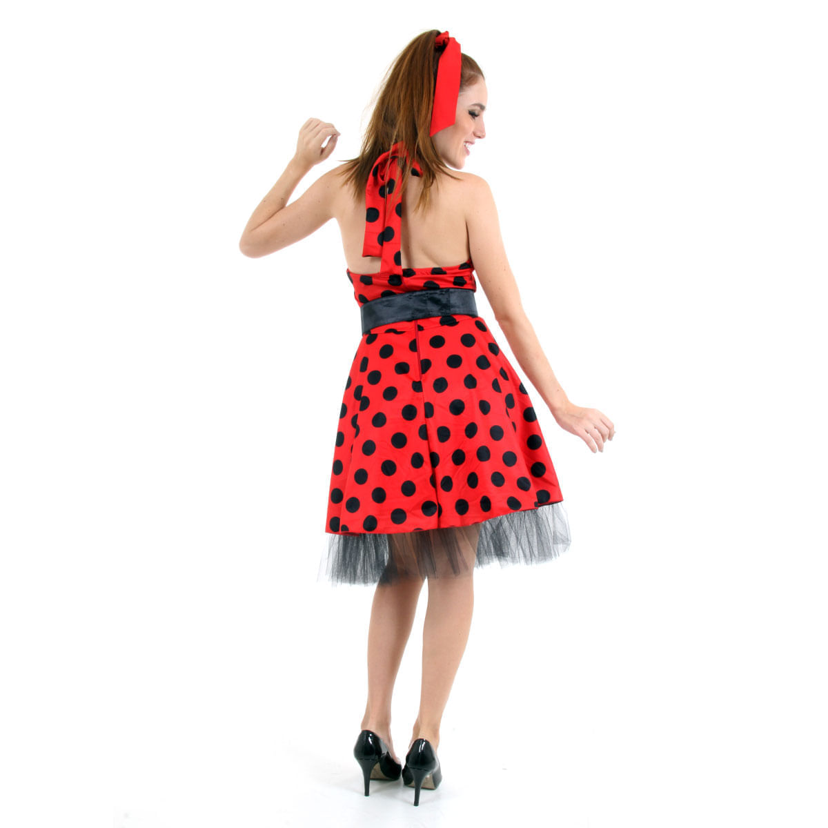 Fantasia Anos 60 Vestido Vermelho Adulto - Carnaval
