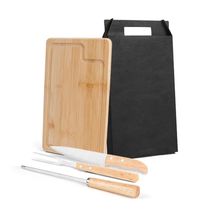 Conjunto Para Churrasco Em Bambu - Inox - Madeira - 4 Peças