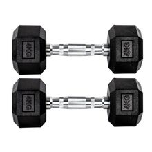 Par Halteres 4+4kg Sextavado Emborrachado Cromado Gallant