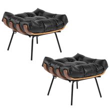 Kit 2 Puff Decorativo Sala de Estar Costela Couro Preto - Gran Belo