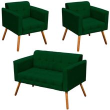 Conjunto 2 Poltronas e 1 Namoradeira Pés Palito Karen Suede Verde - Gran Belo