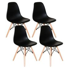 Kit com 4 Cadeiras Charles Eames DSW Preta -  Base Madeira