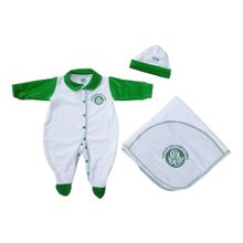Kit Bebê Palmeiras Macacão Manta e Gorro Malha Oficial