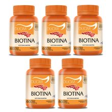 Kit com 5 Biotina Vitamina B7 1 Cápsula Ao Dia - Saúde do Cabelo, Pele e Unhas Duom 60 Capsulas