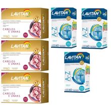 Kit 3 Lavitan Hair Cabelos E Unha com Biotina Cimed 60 Cápsulas + 3 Lavitan A-Z C/60