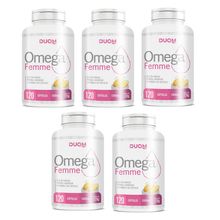 Kit com 5 Omega Femme - Óleo de Prímula, Borragem, Linhaça e Vitamina Duom 120 Cápsulas