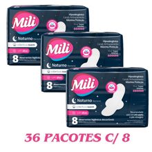 Absorvente Feminino Fluxo Intenso Suave C/ABAS Noturno MILI 36 Pacotes de 8 Unidades    Total 288