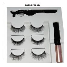 Kit 3 Cílios Magnéticos Postiços Com Imã + Delineador e Pinça