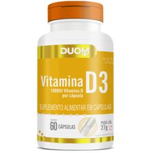 VITAMINA D3 1000UI COLECALCIFEROL 1 CÁPSULA AO DIA COM 60 CÁPSULAS - DUOM