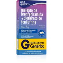 Maleato de Bronfeniramina 12mg + Cloridrato de Fenilefrina 15mg 12 Comprimidos Neo Química