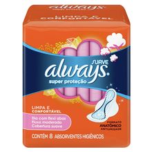 Absorvente Always Super Proteção Suave com abas 8 Unidades