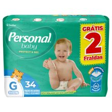 Fralda Personal Baby Protect & Sec G 34 Unidades Fralda Descart?vel Personal Baby Soft & Protect Mega M Leve 34 Pague 32 Unidades
