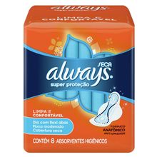 Absorvente Always Super Proteção Seca com abas 8 Unidades