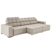 Sofá Sala de Estar Retrátil e Reclinável 5 Lugares Lisboa 350cm Off White Couro - Gran Belo