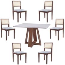 Conjunto Mesa Shell com Tampo de Vidro 160x90 cm e 6 Cadeiras Nivea Amêndoa - Gran Belo