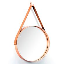 Espelho Redondo 35 cm Decorativo Adnet Cobre Escandinavo com Alça de Couro - D'Rossi