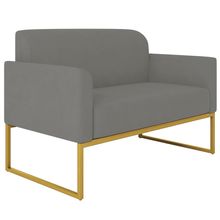 Poltrona Namoradeira Decorativa Isabella Base Industrial Suede Grafite/Dourado - Gran Belo
