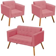 Conjunto 2 Poltronas e 1 Namoradeira Pés Palito Karen Suede Rosê - Gran Belo