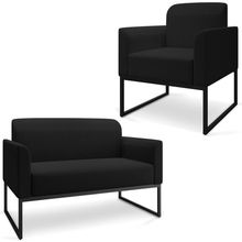 Conjunto Namoradeira e Poltrona Decorativa Isabella Base Industrial Linho Preto - Gran Belo