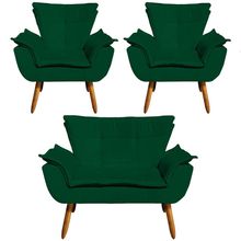 Conjunto 2 Poltronas e 1 Namoradeira Pés Palito Charger Suede Verde - Gran Belo