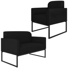Conjunto Namoradeira e Poltrona Decorativa Isabella Base Industrial Suede Preto - Gran Belo