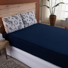 Lençol King Malha fio Penteado Algodão 3 Peças - Azul Royal