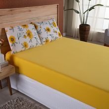 Lençol Queen Malha fio Penteado Algodão 3 Peças - Amarelo