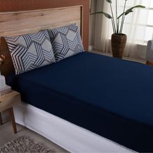 Lençol Solteiro Malha fio Penteado Algodão 2 Pçs - Azul Top