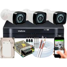 Kit 03 câmera de segurança full hd 1080p DVR 4 canais Intelbras mhdx com hd