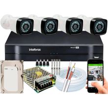 Kit Cftv 4 Câmeras de Segurança HD Dvr Intelbras Mhdx Full Hd c/hd 500GB