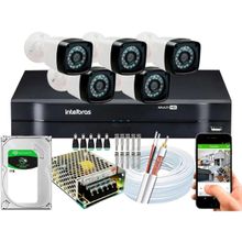 Kit Cftv 5 Câmeras HD Dvr Intelbras Mhdx Full Hd c/hd 1TB