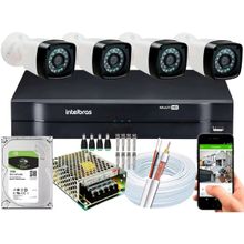 Kit Cftv 4 Cameras Segurança 1080p Full Hd Dvr Intelbras 8ch 1tb