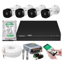 Kit 4 Camera de Seguranca Intelbras Bullet 30m vhd 1130b Externa Dvr 4 canais multi hd