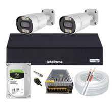 Kit Cftv 2 Cameras Segurança Full Color 1080p 2mp Dvr Intelbras 1tb