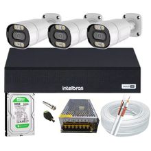 Kit Cftv 3 Cameras Segurança Full Color 1080p 2mp Dvr Intelbras 500GB