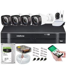 Kit Dvr Intelbras 4 Canais H.265 1tb 4 Câmeras Hd 20 Metros+1 Câmeras IP c/Audio
