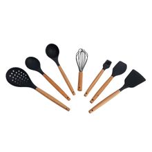 Kit Utensílios Silicone e Cabo de Madeira 7 Peças Dolce Home
