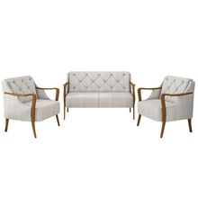 Conjunto Decorativo 2 Poltronas e 1 Namoradeira 2 Lugares Hand Linho Cru - Gran Belo