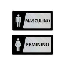 Placa Banheiro Espelhada Prata - Par - 20x10cm