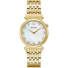Relógio Bulova Feminino Ref:97p149 Slim Dourado Diamante