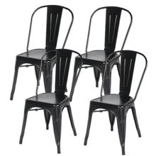 Kit com 4 cadeira Tolix Iron Design Preto  Aço Industrial Sala Cozinha Jantar Bar