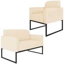 Conjunto Namoradeira e Poltrona Decorativa Isabella Base Industrial Suede Bege/Preto - Gran Belo