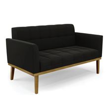 Sofá Namoradeira Base de Madeira Castanho Elisa Suede Preto D03 - D&#039Rossi