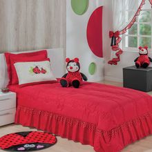 Kit Infantil Joaninha P/ Cama de Solteiro Vermelho 03 Peças - Bordados Ricardo