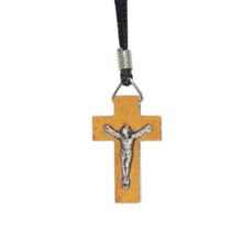 Cordão Cruz Marfim Imbuia Pequena com Cristo