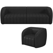 Kit Sofá 5 Lugares Para Sala de Estar 332 cm Com 01 Poltrona Lazio M03 Corano Preto - Lyam Decor