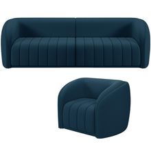 Kit Sofá 5 Lugares Para Sala de Estar 332 cm Com 01 Poltrona Lazio M03 Veludo Azul - Lyam Decor