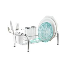 Escorredor de Louça Cromado 12 Pratos Suporte 05 Copos Porta Talher Plástico Cozinha Secador
